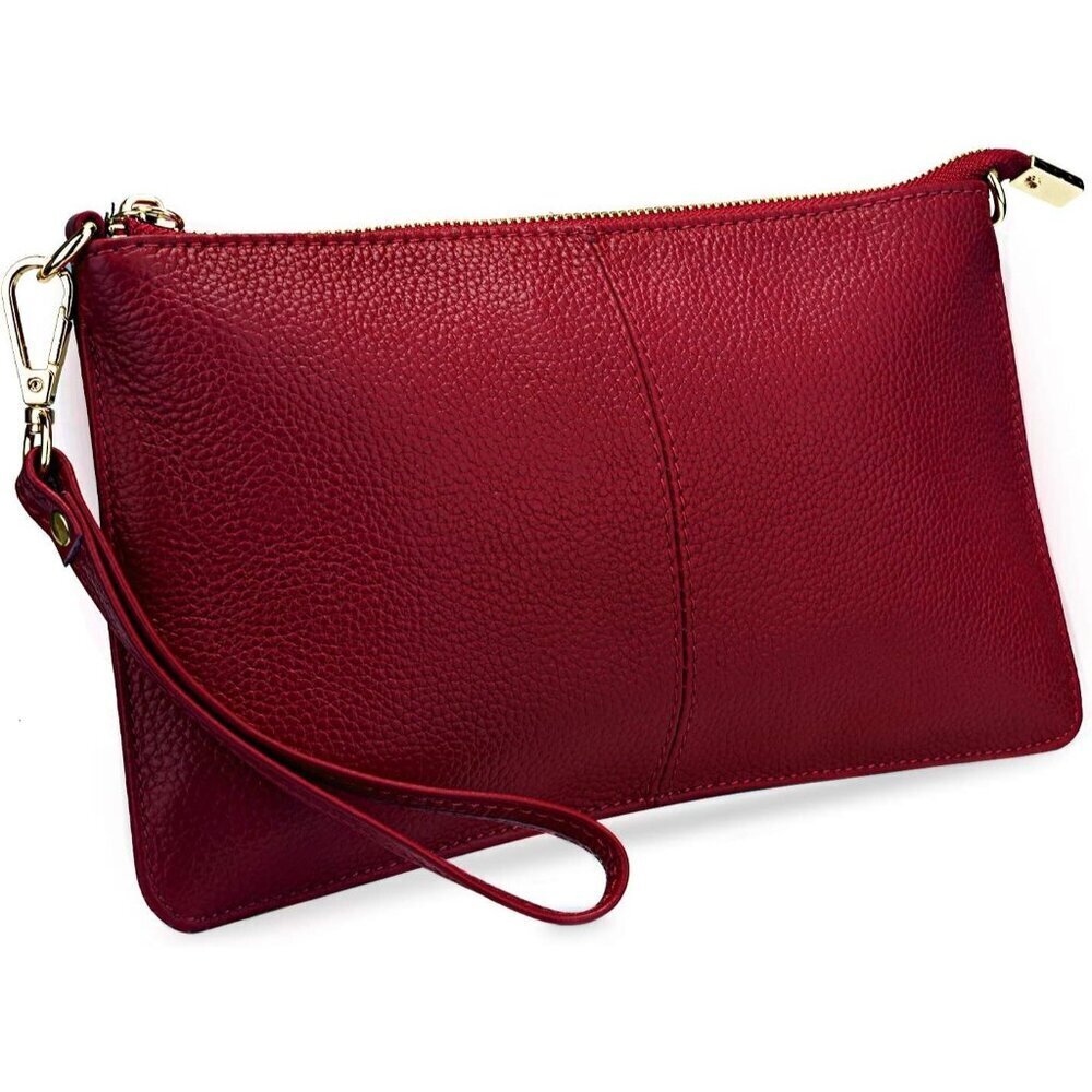 RFID Blocking Red Chain Wristlet Purse Women Small Clutch Zipper Pockets